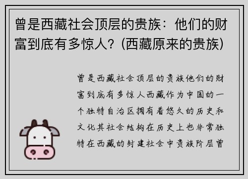 曾是西藏社会顶层的贵族：他们的财富到底有多惊人？(西藏原来的贵族)